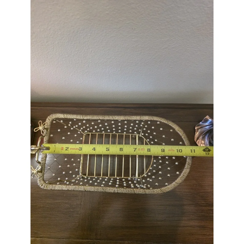 Gold Wire Beaded Clawfoot Bathtub Basket Bathroom Vanity Caddy Towel Soap Holder